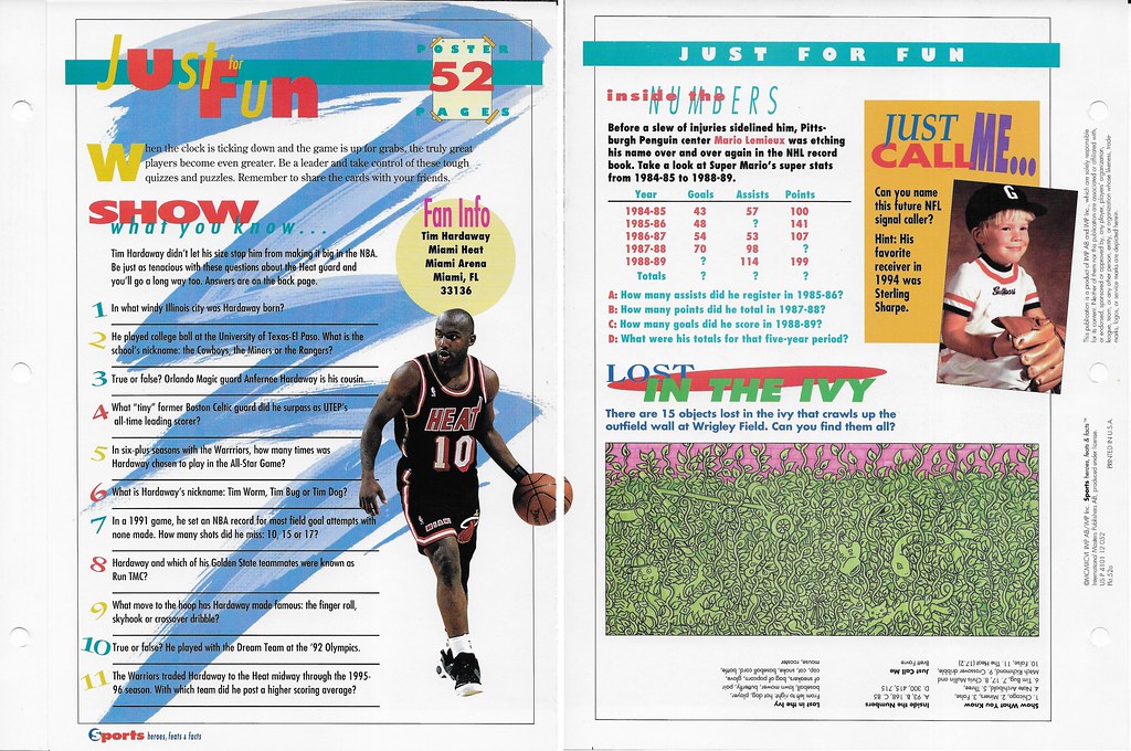 1996 Sports Heroes Feats & Facts - Poster Pages - Hardaway, Tim 52a