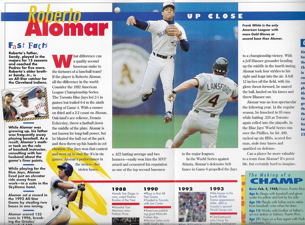 Lansford, Carney - 1995 Sports Heroes Feats & Facts - Baseball Champion #075 (cameo with Roberto Alomar)
