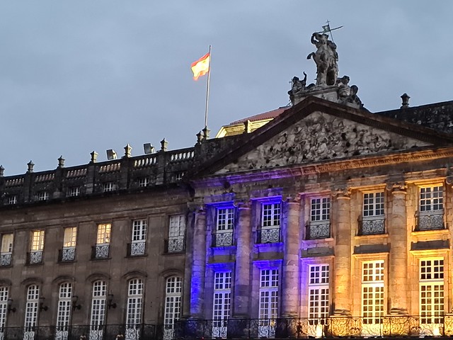 Palace of Raxoi in the evening, Santiago de Compostela, A Coruña, Galicia, Spain