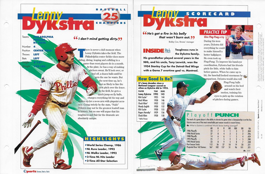 1994 Sports Heroes Feats & Facts - Baseball Champion - Dykstra, Lenny 09