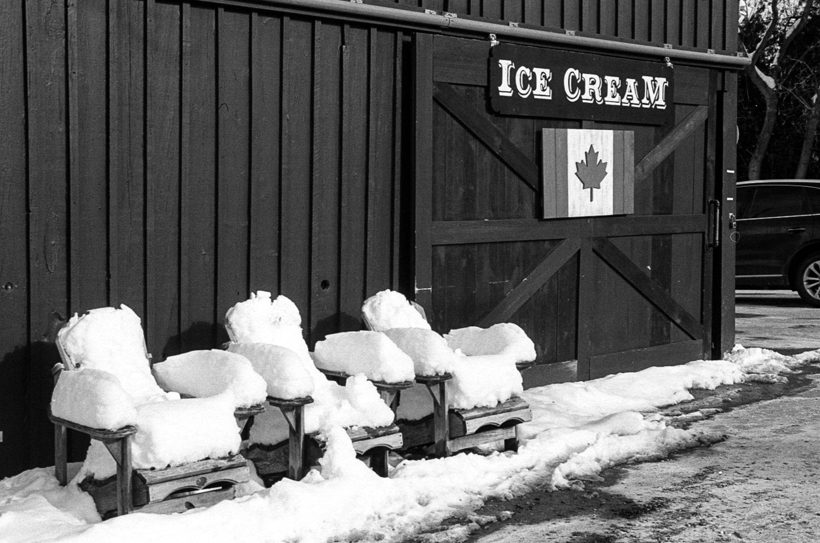 Snow Covered Chairs and No Ice Cream Feb 2023
