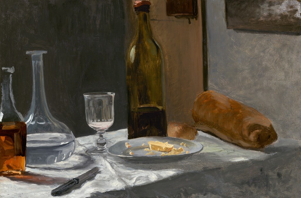 Oscar Claude Monet «Still Life with Bottle, Carafe, Bread, and Wine», 1862 - 1863