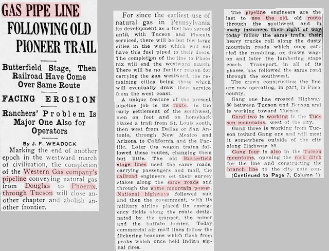 19331126 Arizona Daily Star, Sun · Page 1 Col 3 - El Paso Natural Gas Pipe Line uses the Overland Trail 1