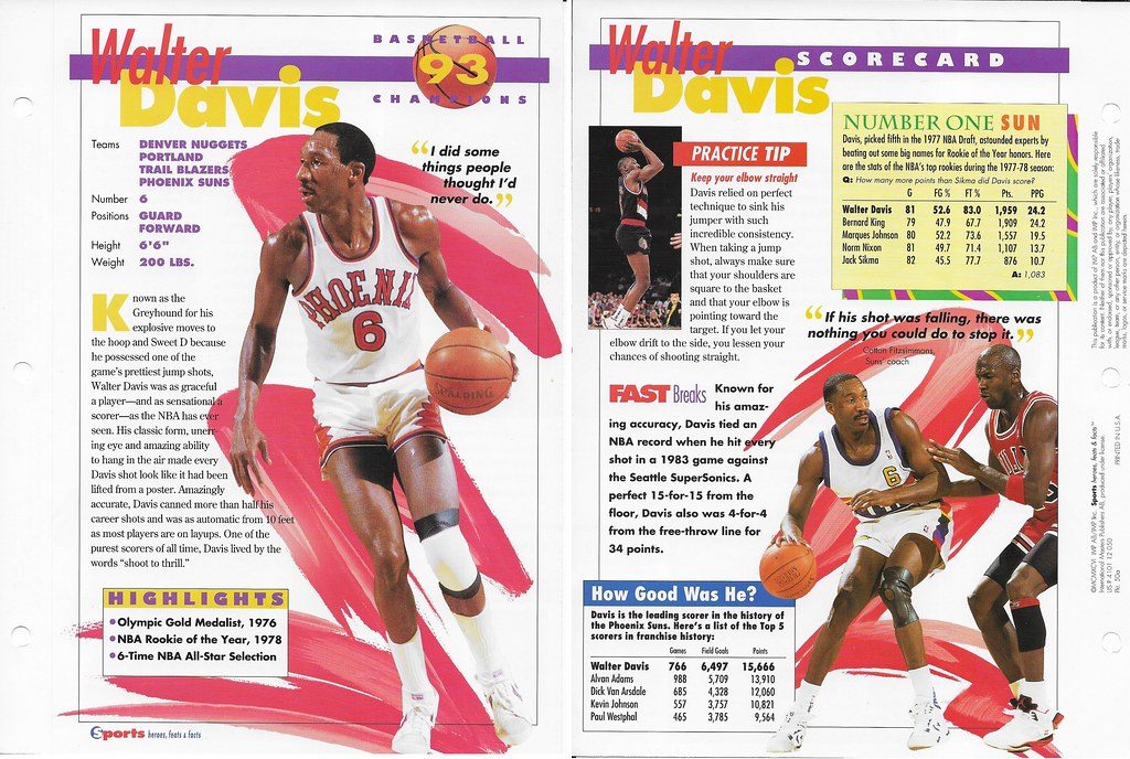 1997 Sports Heroes Feats & Facts - Basketball Champions - Davis, Walter 50a