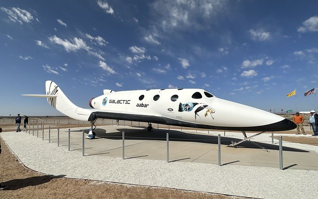Mockup of the Virgin Galactic Rocket Ship at the entrance of Spaceport America in New Mexico.
