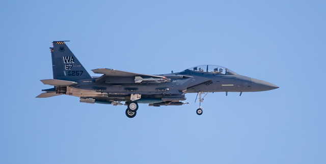 USAF F-15 landing during Red Flag 23-1 at Nellis AFB