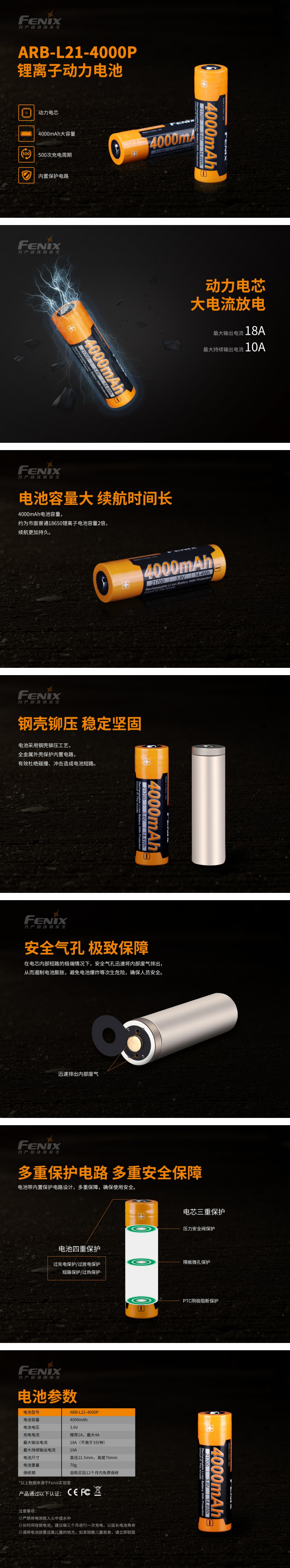 【FENIX】ARB-L21-4000P 高動力 21700電池 高放電 18A l 適用 手電筒 LR35R   TK20R V2   PD36R TAC