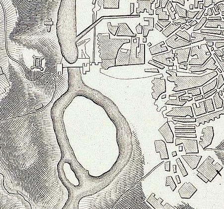 Detalle de el Plano de Toledo y de sus Cercanias (año 1820) por François Jouanne. Se aprecia muy bien la Isla de Antolínez. (c) Biblioteca Nacional