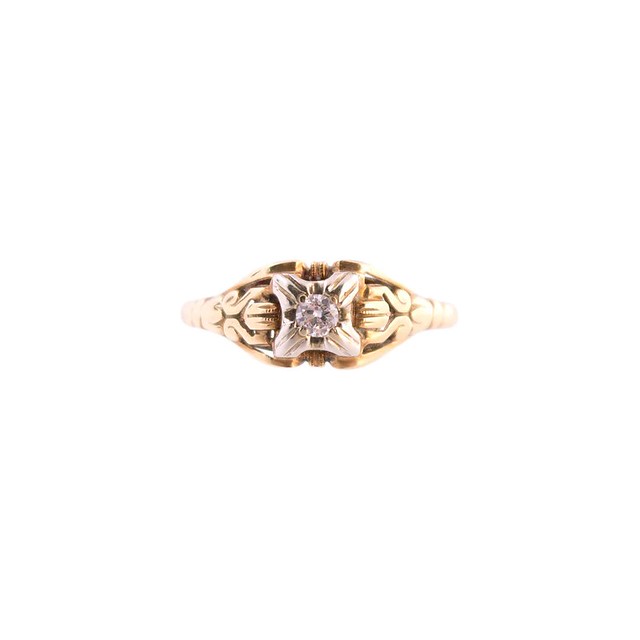 Two-Tone Diamond Vintage Engagement Ring - Haus of Mourning