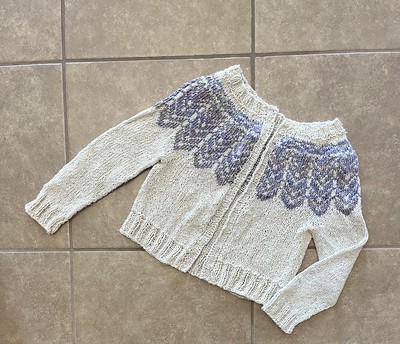 Patti knit this gorgeous Feather Cardigan by Heidi May  for her granddaughter using Berroco Remix Light.