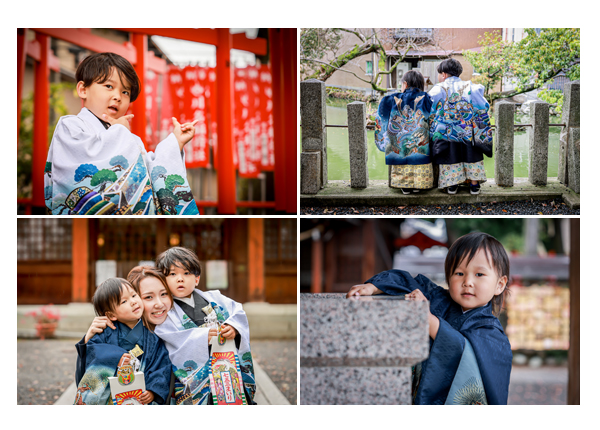 名古屋の川原神社で七五三　5歳と3歳の男の子兄弟二人