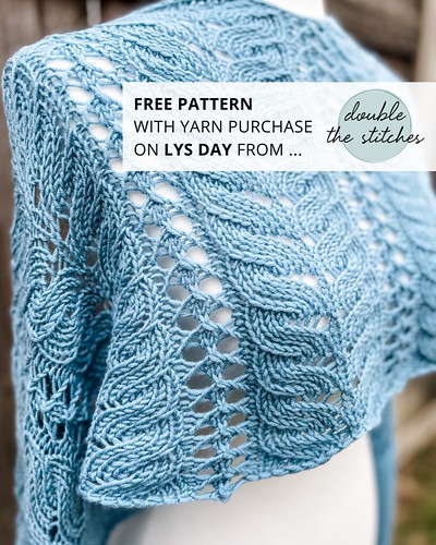 Double the Stitches Design is thrilled to offer this LYS Love Shawl pattern free with the purchase of yarn. Sign up for her LYS Love Shawl Knit Along.