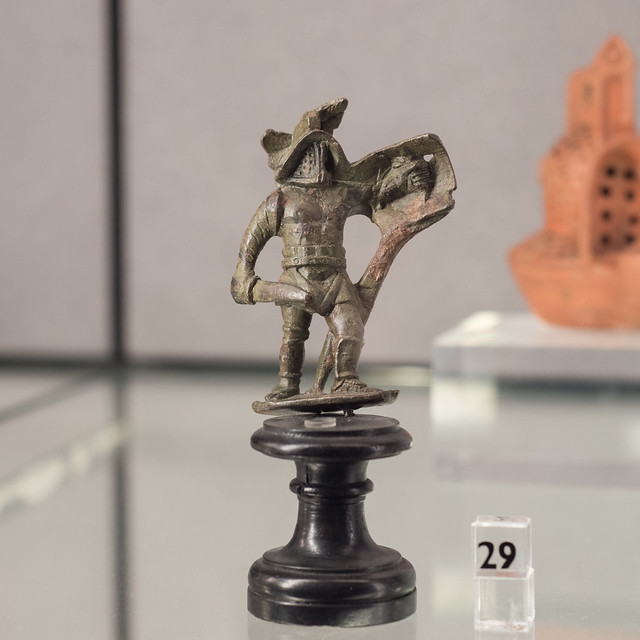Roman bronze figure of a murmillo gladiator