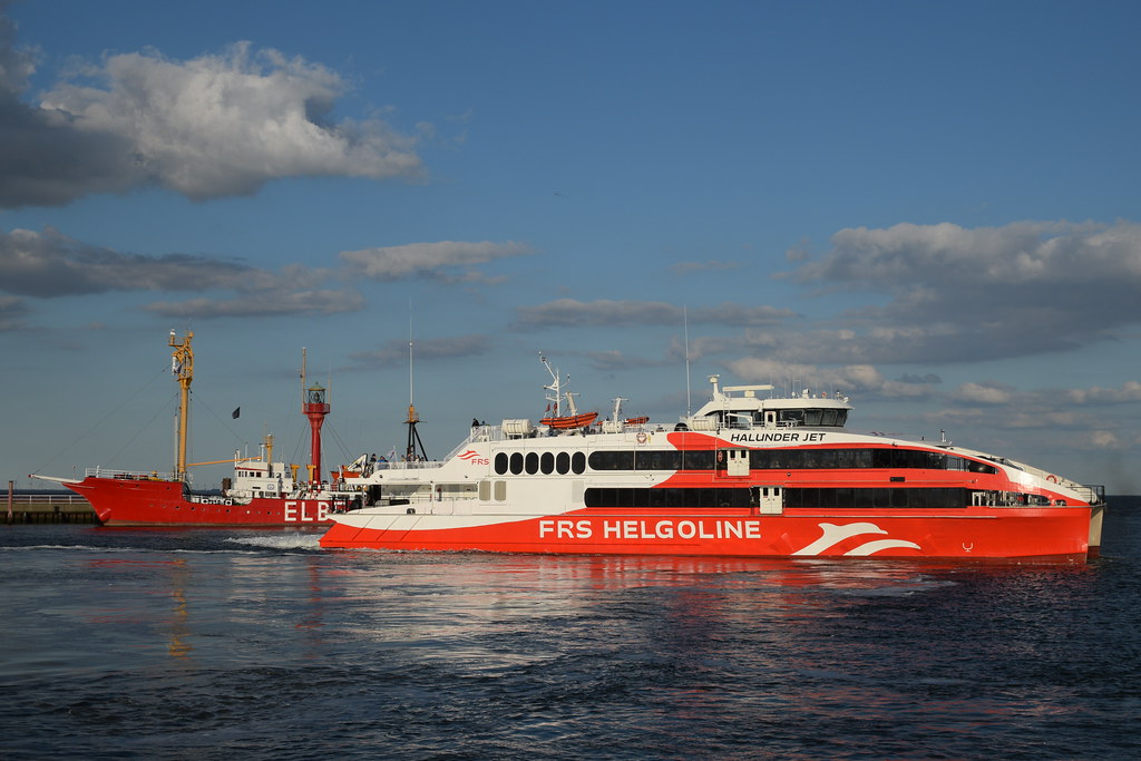 Cuxhaven. Docking manouuvres of the high speed katamaran 