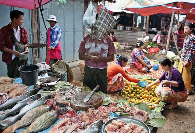 Inle Lake, Myanmar - Nampan Market Fish & Fruit