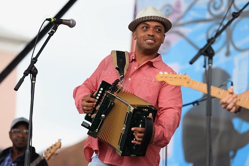 Corey Ledet & His Zydeco Band at French Quarter Fest - April 14, 2023. Photo by Michele Goldfarb.