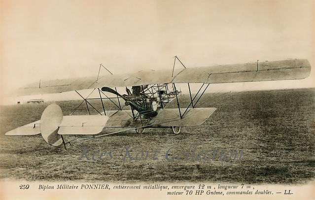 Rear view of the all-metal Ponnier military biplane [France, 1914]