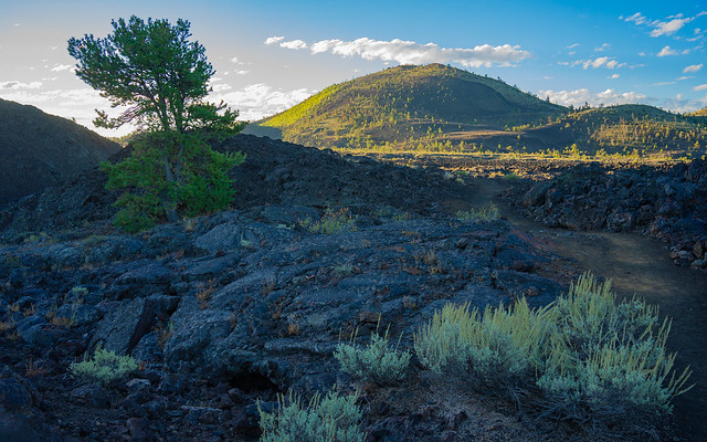 Morning lava field hike looking towards Big Cinder Butte | Craters of the Moon National Monument, Idaho, USA
