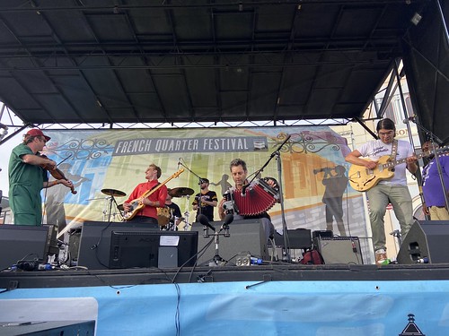 Lost Bayou Ramblers (full band!) at French Quarter Fest - April 16, 2023. Photo by Carrie Booher.