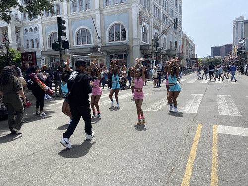 Dance team on Decatur during French Quarter Fest - April 16, 2023. Photo by Carrie Booher.