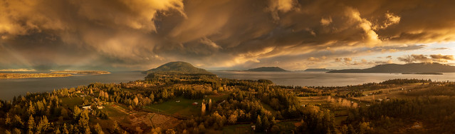 Panoramic Aerial Shot of Lummi Island After a Passing Storm
