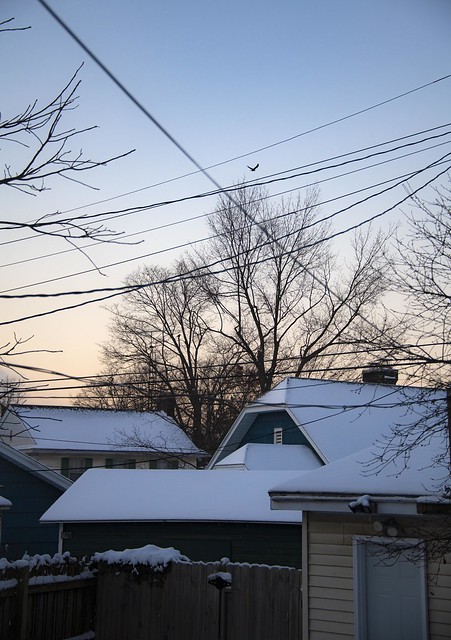 Morning rooftops in the alley in winter
