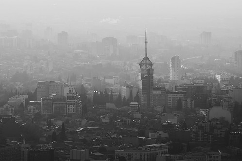 Samasi Aragveli surroundings by andrey.senov, tbilisi city cityscape sunrise architecture mist landscape blackwhite