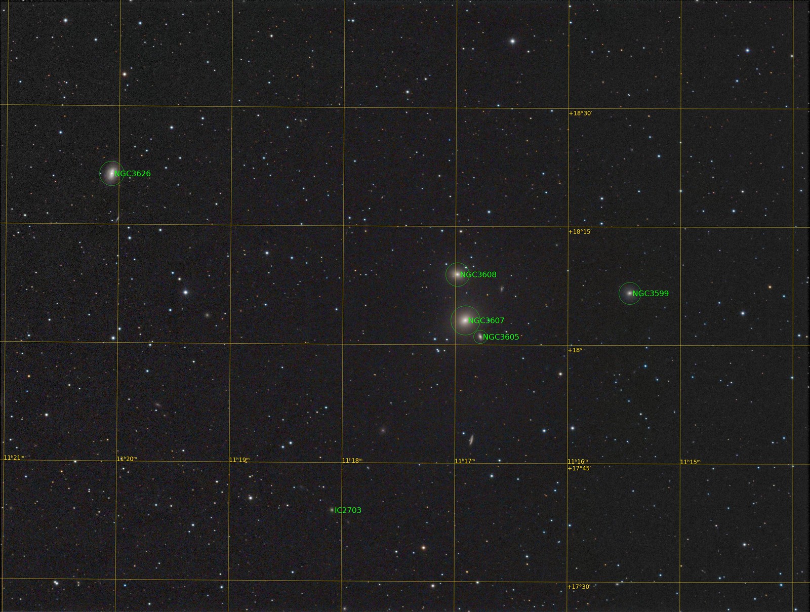 NGC 3607 - LRGB - Annotated