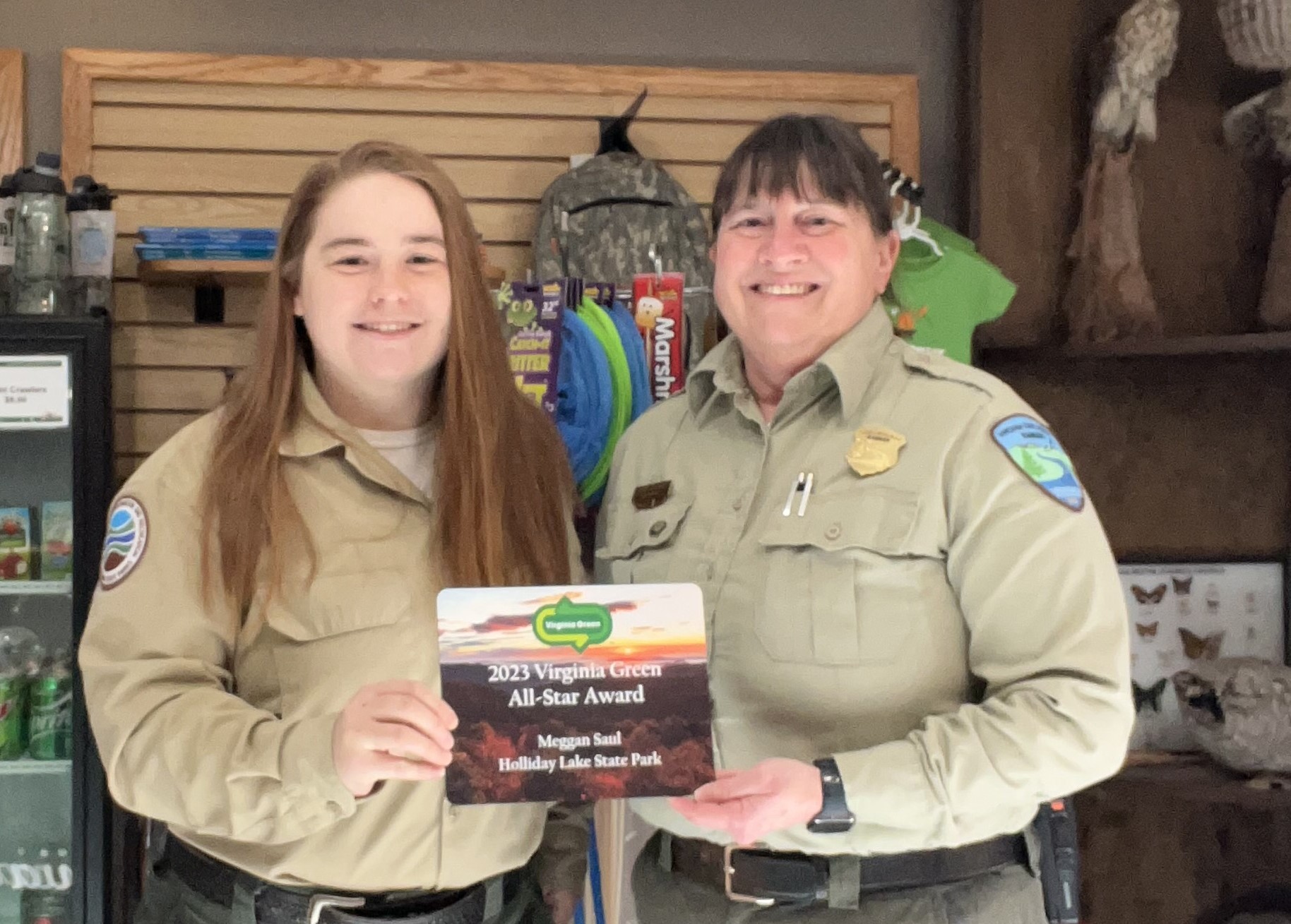 Meggan Saul and Anne Reader at Holliday Lake State Park with award
