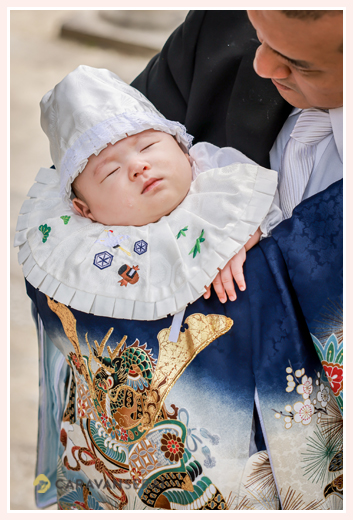 3か月の男の子のお宮参り　産着・スタイ・帽子
