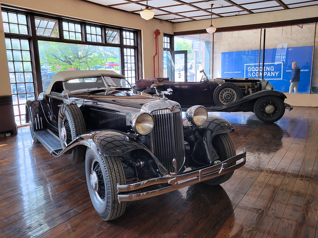 antique cars on display in Lynchburg, Virginia for an April, 2023 auction