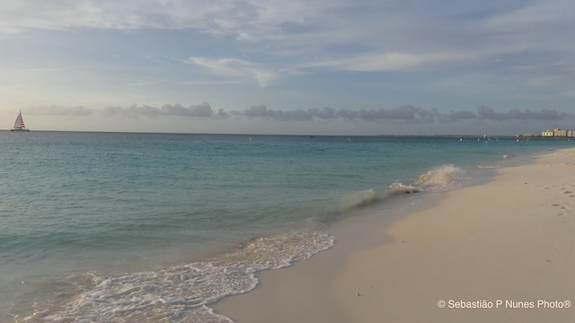 Eagles Beach in the Caribbean island of Aruba.  Praia Eagles na ilha caribenha de Aruba