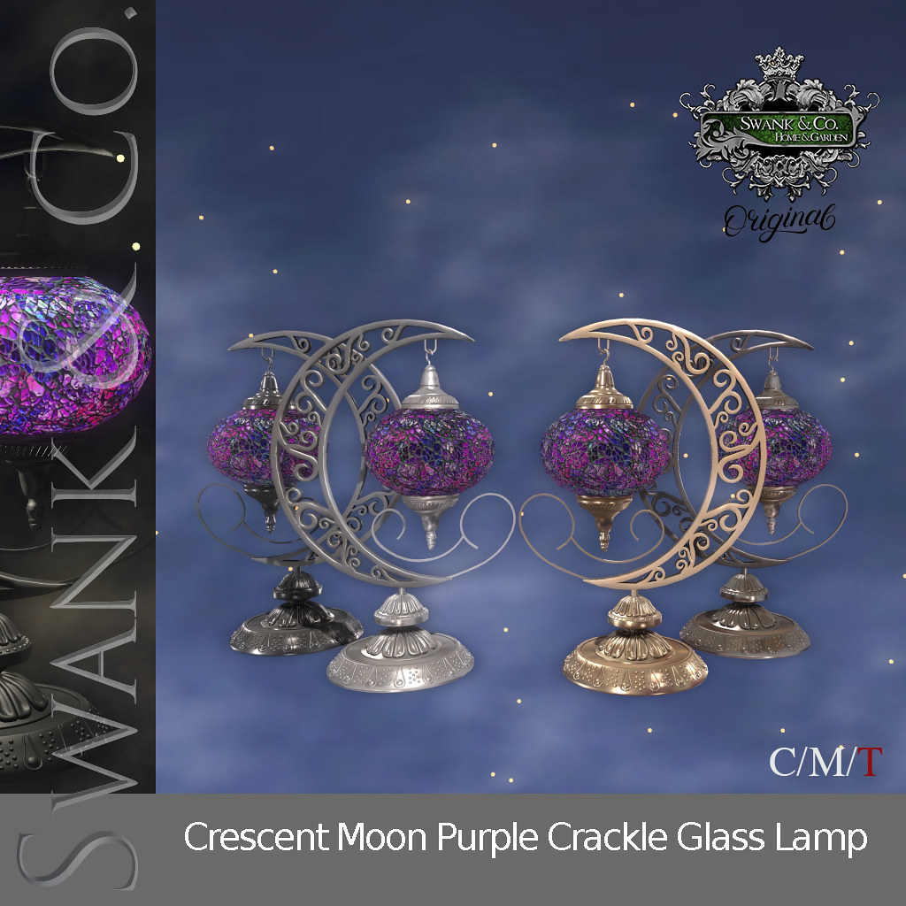 Swank & Co. Crescent Moon Purple Crackle Glass Lamp