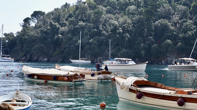 Wooden boats on the water, Portofino Italy