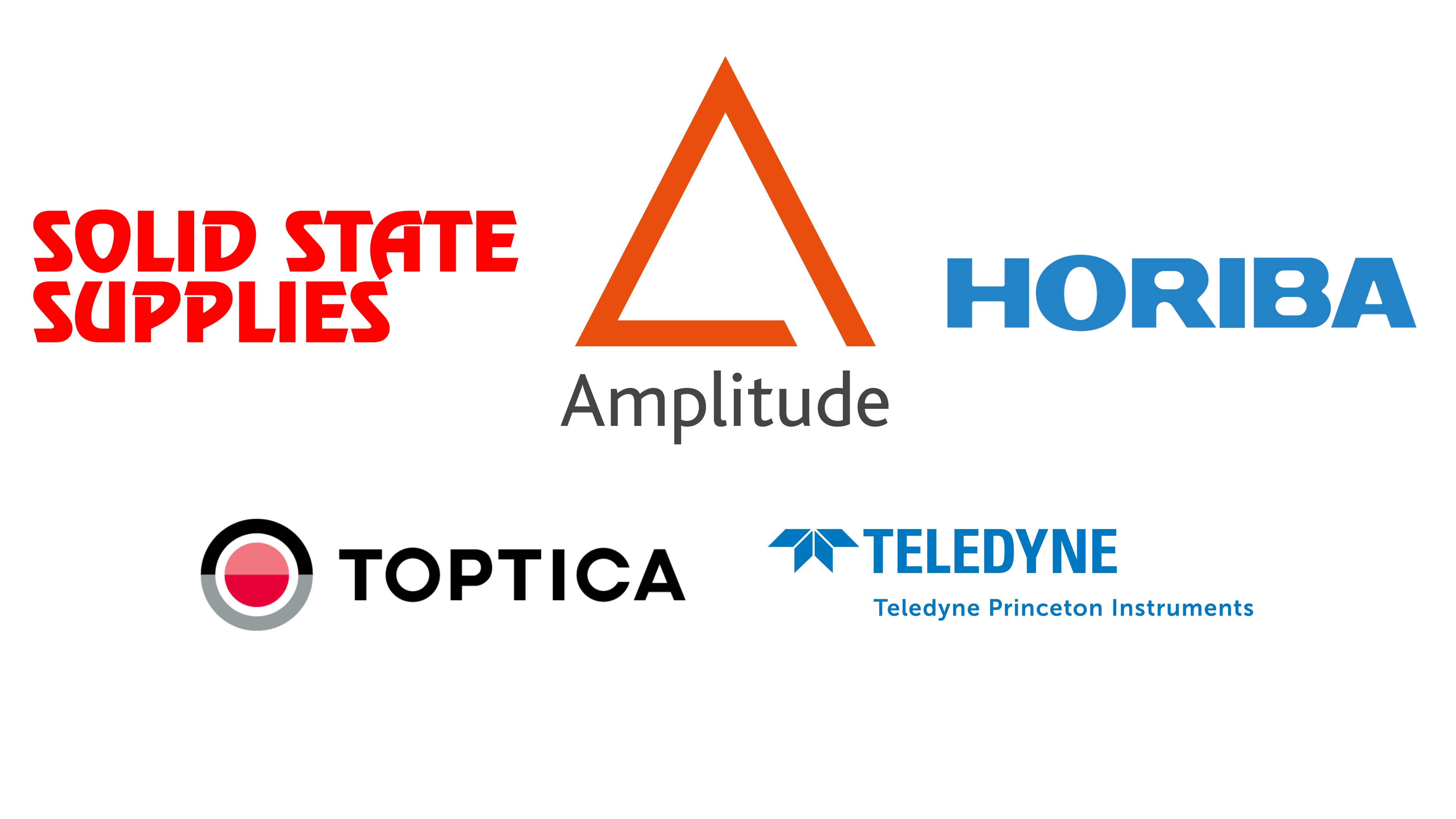 Logos of Horiba, Amplitude, Solid State Supplies, Toptica and Teledyne