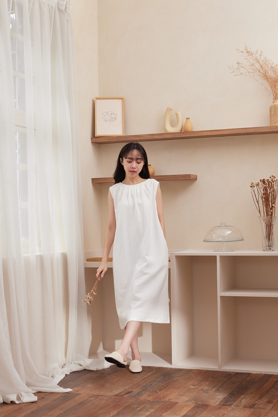 Pure cotton triple yarn breathable 2way sleeveless dress - 3