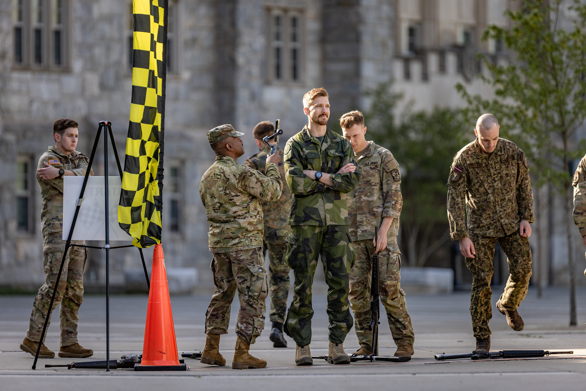 Teams conduct a relay race to determine the order of movement for the 2023 Sandhurst Military Skills Competition hosted at West Point, N.Y., Apr. 24, 2023. (U.S. Army Photo by Cadet Noah Murray)