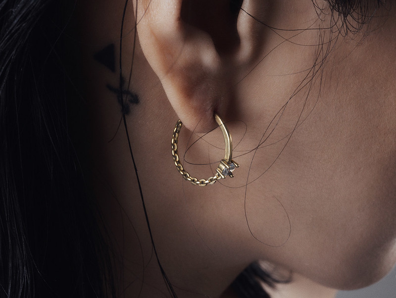 純銀 耳環/耳夾 金色 - GAIA - 淺 * 黃銅耳環