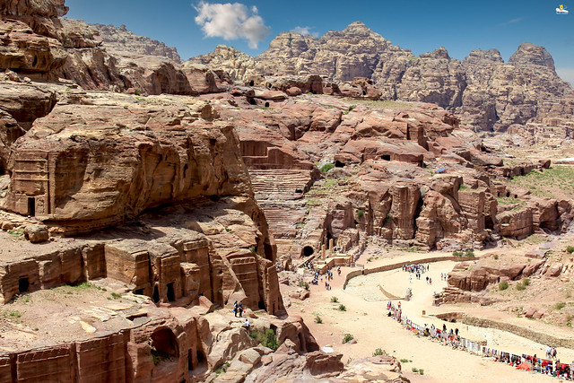 Nabataean Royal Tombs &  Amphitheater in Petra - Jordan.