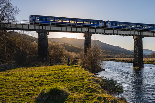 Crianlarich by Hibel Road, ScotRail Class 156 No. 156453 crosses the River Fallan at Crianlarich forming the 16:05 from Mallaig