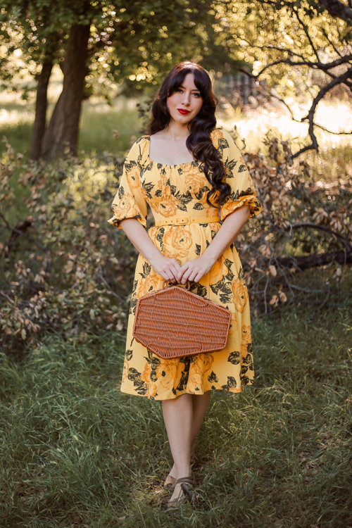 Vixen by Micheline Pitt Vacation Dress in Vintage Yellow Roses