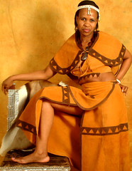 DSCF8134y Ditshupo aka Dee from Botswana Traditional Animal Skin Skirt and Top with African Ostrich Eggshell Beads Headband and Necklace Portrait Ethnic Cultural Photoshoot Shoreditch Studio London
