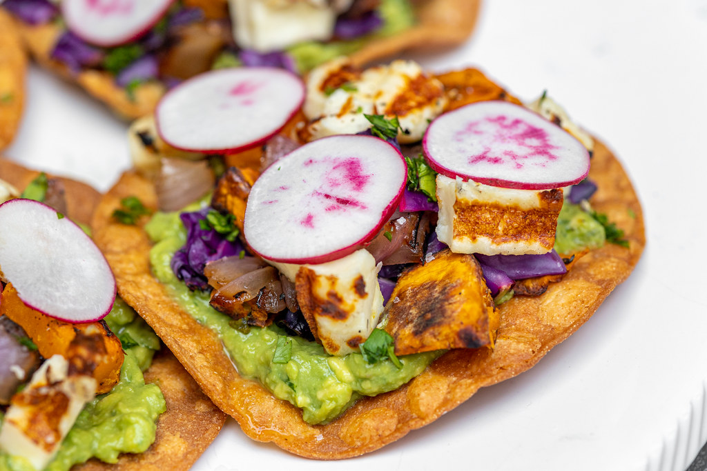 Grilled Vegetable and Cheese Tostadas