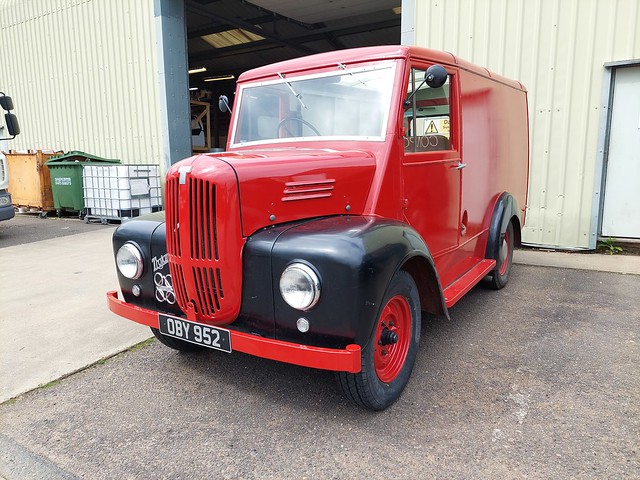 A recently restored British Trojan Standard Van, of 1956 vintage, seen in Framlingham, Suffolk.