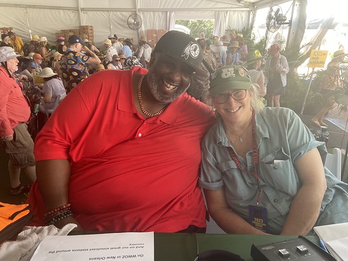 Gerald French and Missy Bowen on the air, day 1 of Jazz Fest - April 28, 2023. Photo by Carrie Booher.