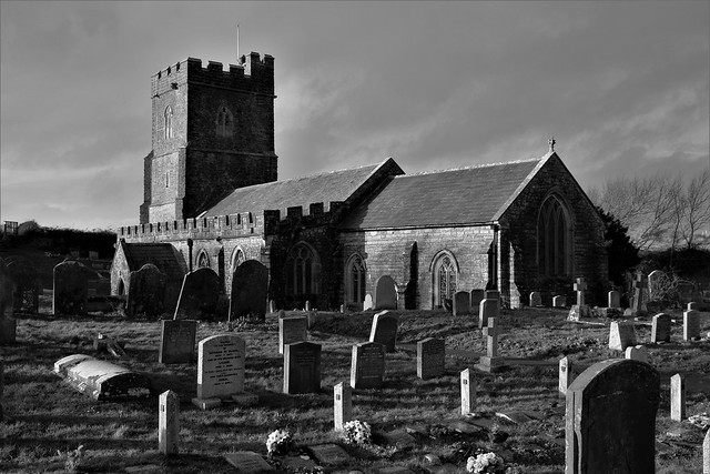 Black & White, Church Of St. Mary, Berrow, Somerset, England.