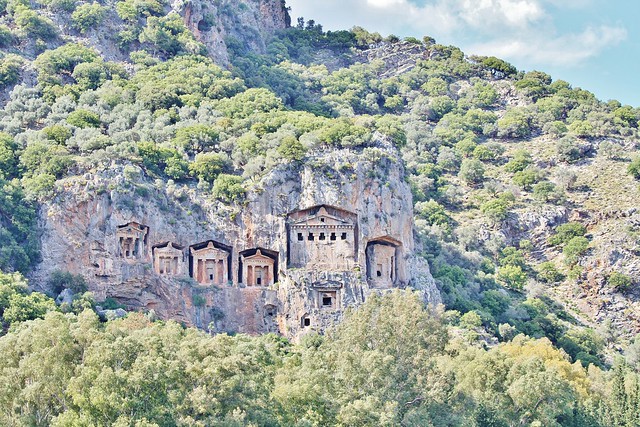 Caunos Tombs of the Kings , from Dalyan River .