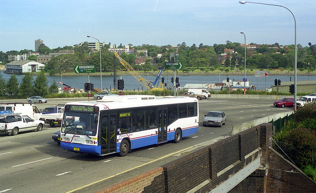 I.D.s 1348 & 14490 photographed by John Ward on 1999-11-05 of the State Transit Authority (STA) Scania L113CRL 3808 in Victoria Road at City West Link Road (formerly The Crescent), White Bay, Sydney, N.S.W., Australia.