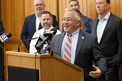 House GOP Leader Vincent Candelora participated in a news conference with state and municipal leaders about municipal pension reform.