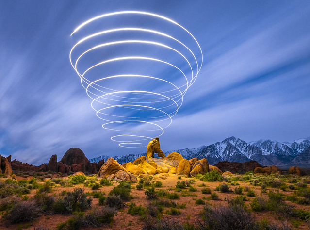 The Logos of Photography --Nonlocal Light Cone Entanglement dx4/dt=ic -- Elliot McGucken Spacetime Sculpture Drone Light Painting Fine Art Landscape Photography Fuji GFX100s! Alabama Hills Boot Arch Lone Pine California Exposure Night Photography